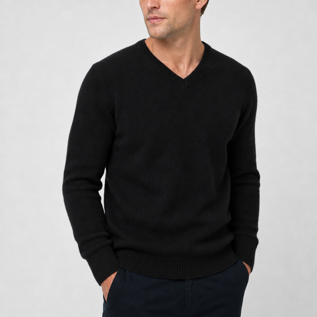Palamos V-Neck Cashmere Sweater in Black