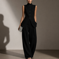 Perugia Linen Mock Neck Pant Set in Black