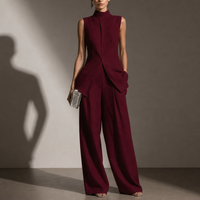 Perugia Linen Mock Neck Pant Set in Red