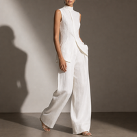 Perugia Linen Mock Neck Pant Set in White