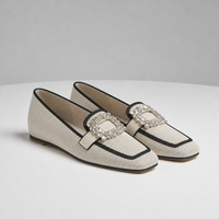 Porquerolles Orthopedic Embellished Buckle Loafers in Beige