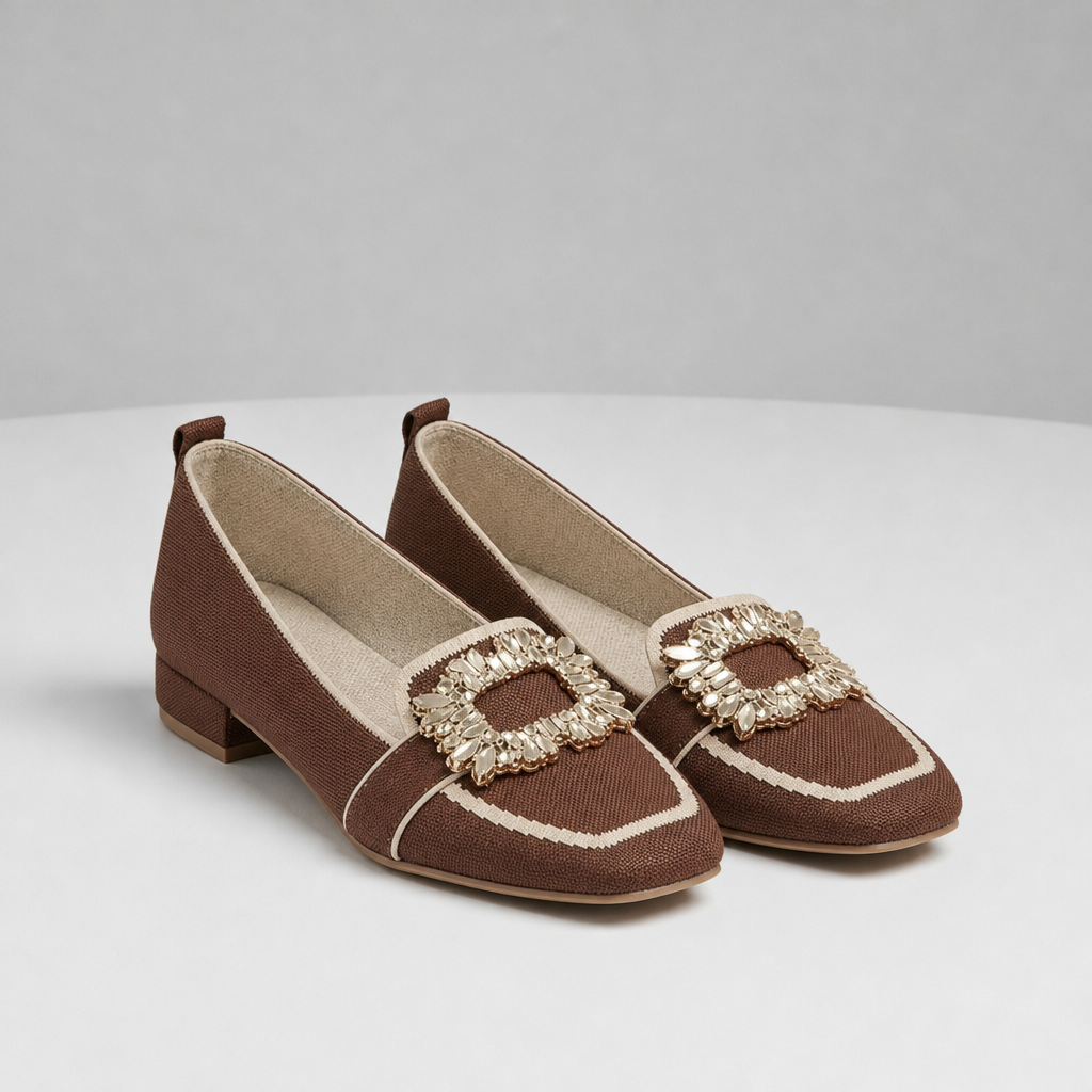 Porquerolles Orthopedic Embellished Buckle Loafers in Brown