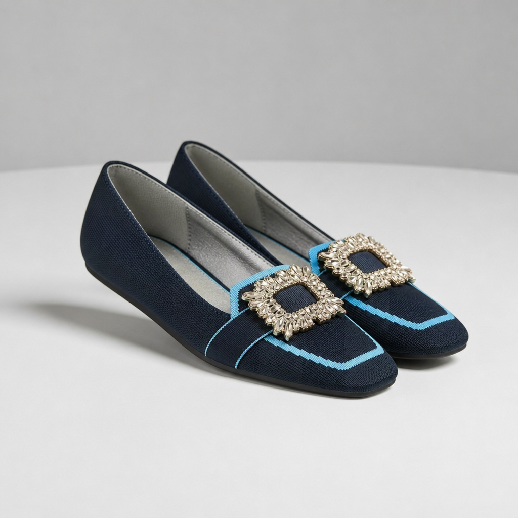 Porquerolles Orthopedic Embellished Buckle Loafers in Blue