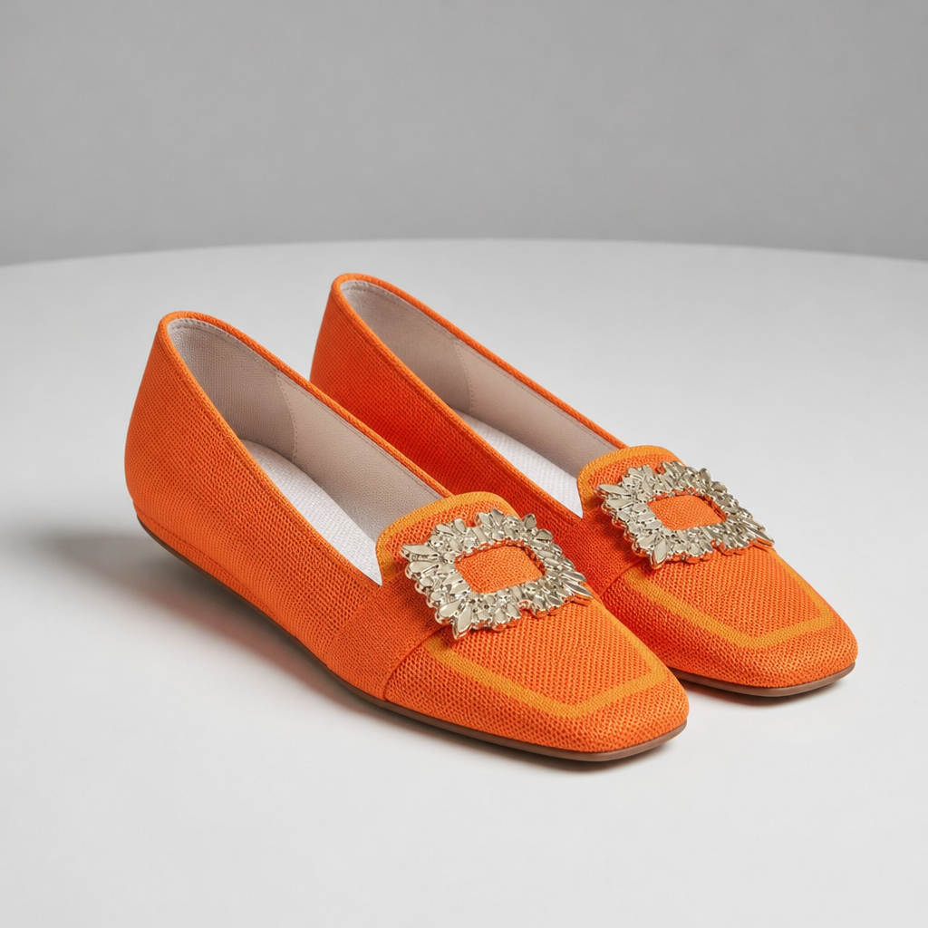 Porquerolles Orthopedic Embellished Buckle Loafers in Orange