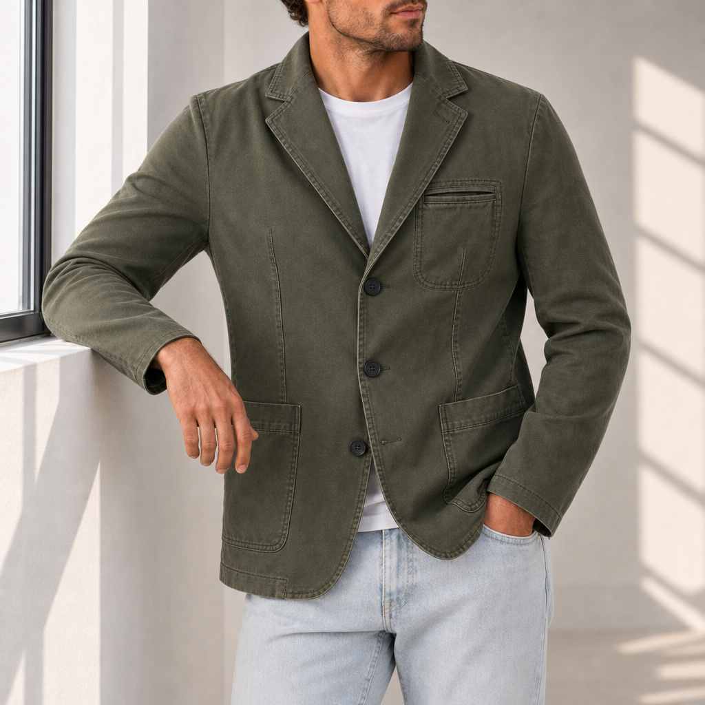 Porquerolles Washed Cotton Blazer in Army Green