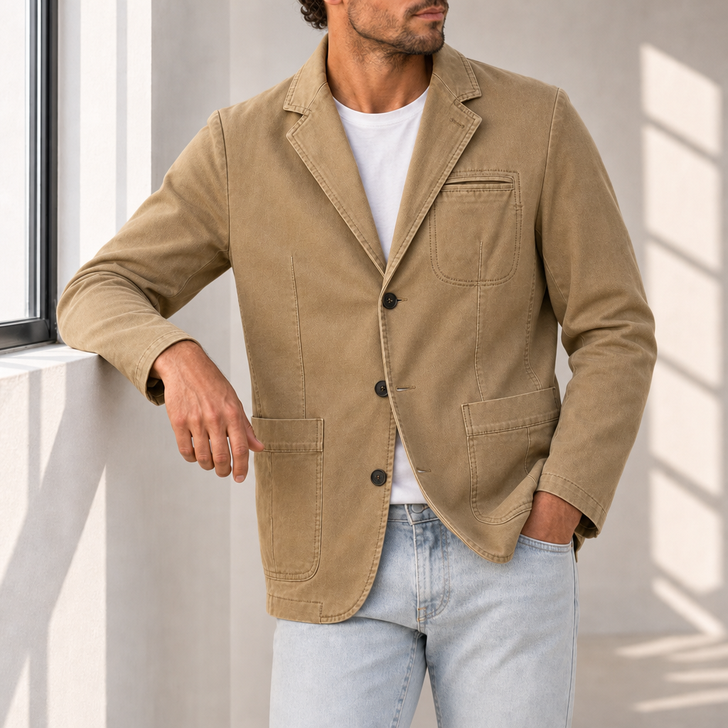 Porquerolles Washed Cotton Blazer in Khaki