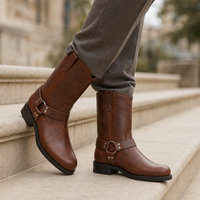 Portofino Leather Harness Boots in Cognac Brown
