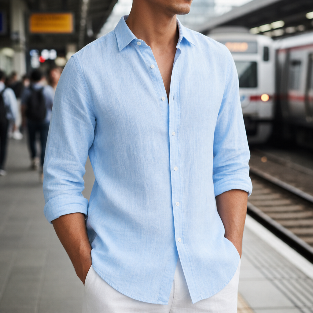 Portofino Linen Relaxed Shirt in Light Blue