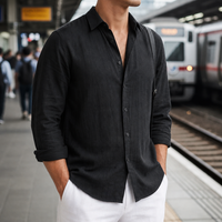 Portofino Linen Relaxed Shirt in Black