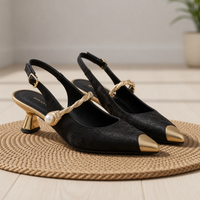 Pylos Orthopedic Pearl Brocade Kitten Heels in Black
