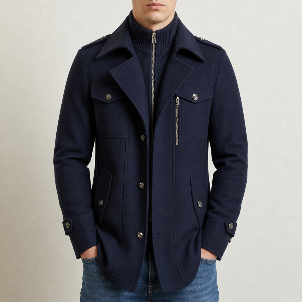 Rab Wool Utility Overcoat in Navy Blue