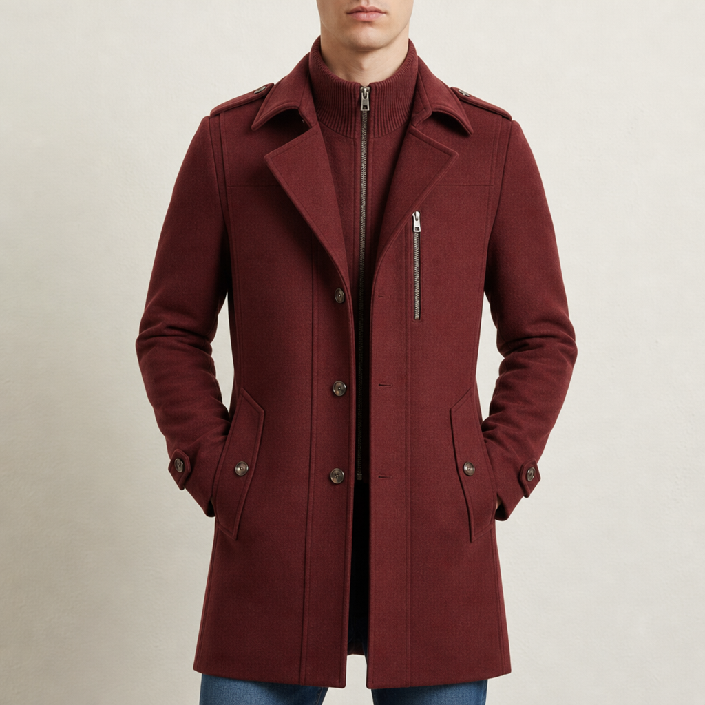 Rab Wool Utility Overcoat in Crimson Red