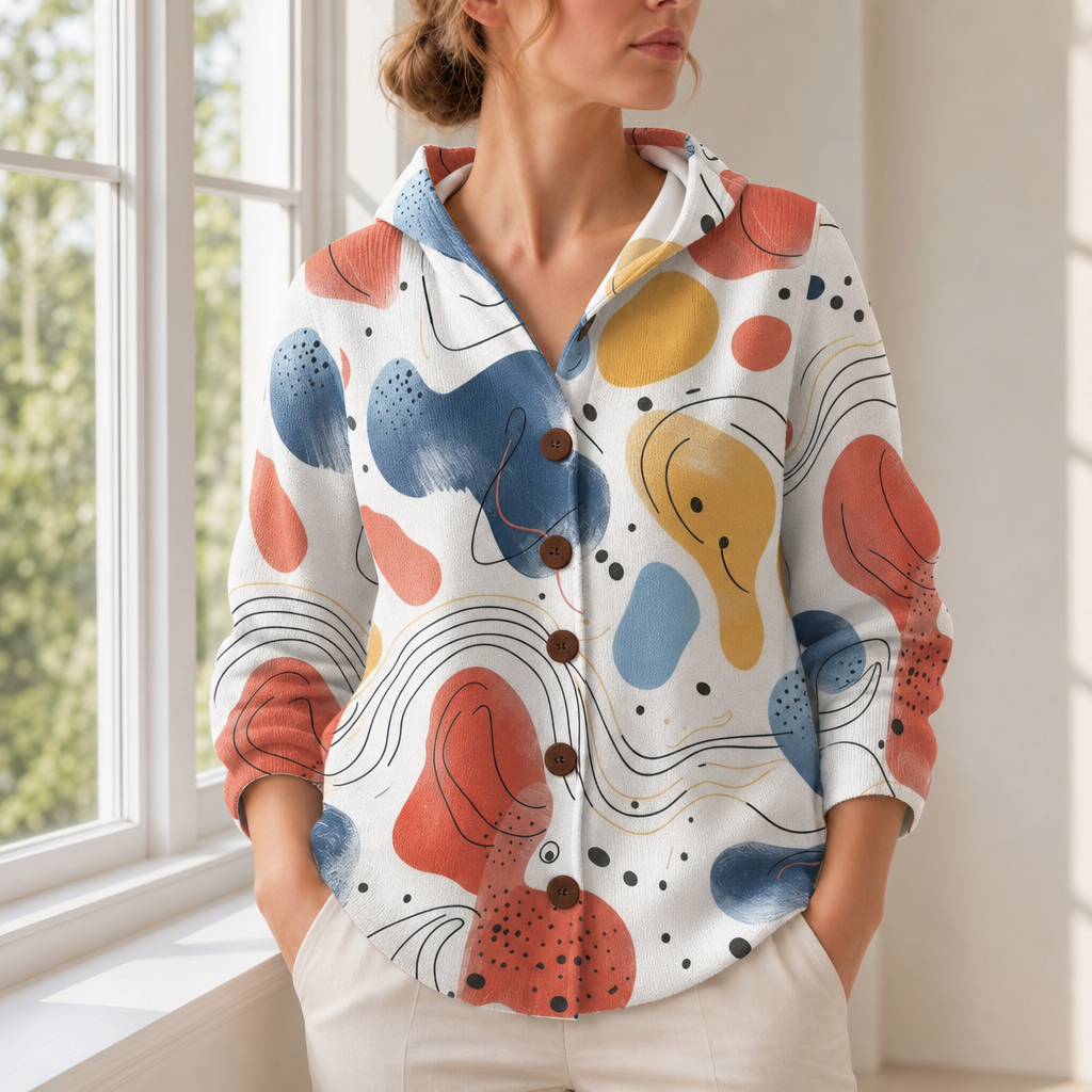 Rabat Abstract Print Hooded Cardigan in Beige
