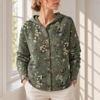 Rabat Abstract Print Hooded Cardigan in Dark Green