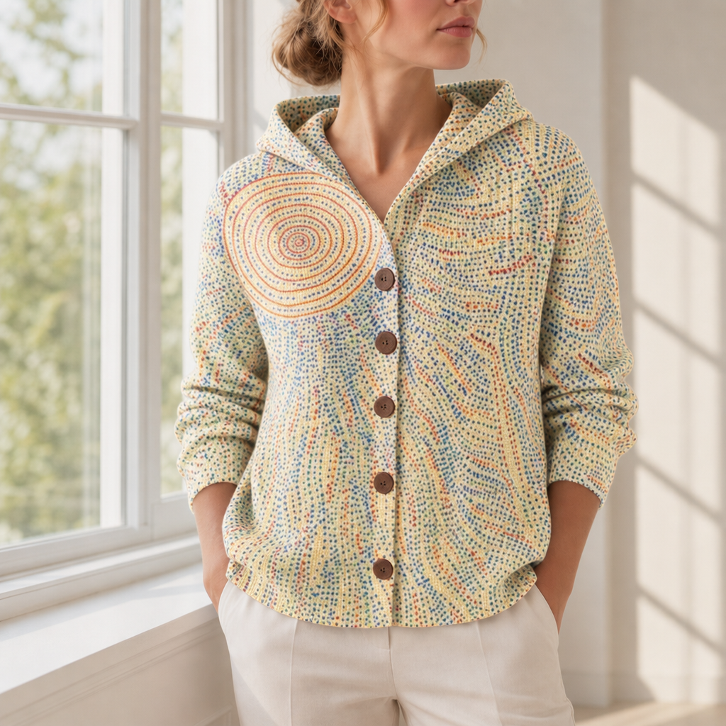 Rabat Abstract Print Hooded Cardigan in Light Yellow