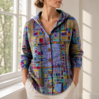 Rabat Abstract Print Hooded Cardigan in Purple