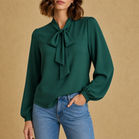 Ragusa Bow-Tie Neck Blouse in Forest Green