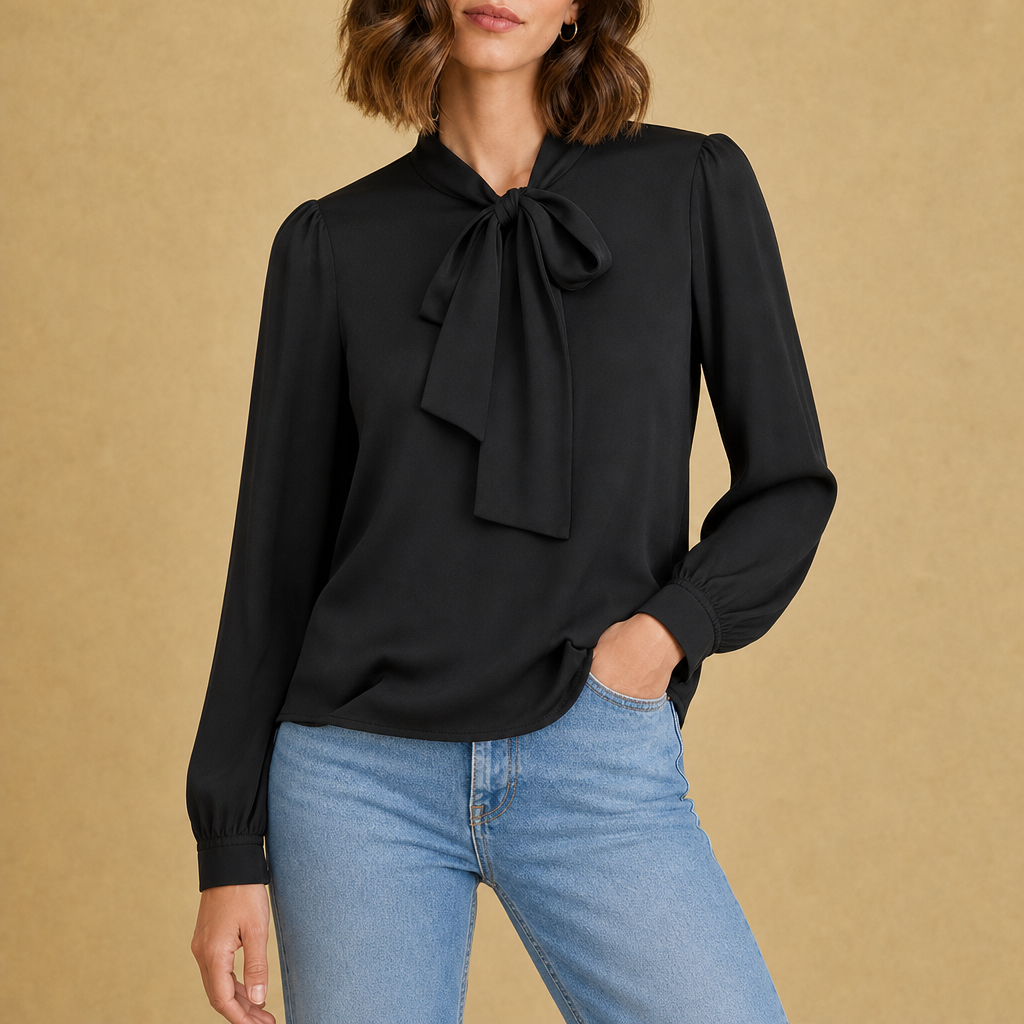 Ragusa Bow-Tie Neck Blouse in Jet Black