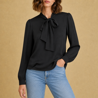 Ragusa Bow-Tie Neck Blouse in Jet Black