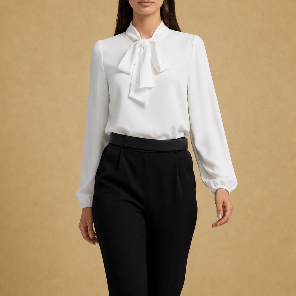 Ragusa Bow-Tie Neck Blouse in Pure White