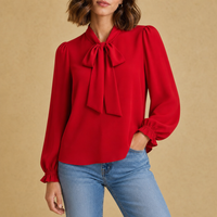 Ragusa Bow-Tie Neck Blouse in Scarlet Red