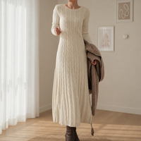 Ravello Cable-Knit Maxi Dress in Beige