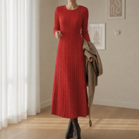 Ravello Cable-Knit Maxi Dress in Red