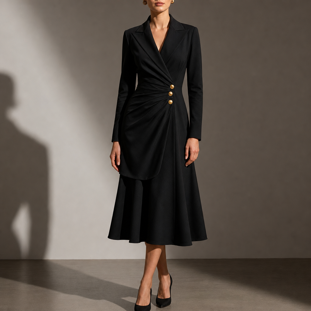 Ravello Ruched Blazer Midi Dress in Black