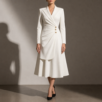 Ravello Ruched Blazer Midi Dress in White
