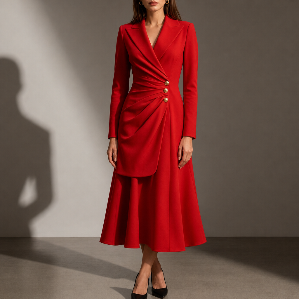 Ravello Ruched Blazer Midi Dress in Red