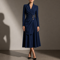 Ravello Ruched Blazer Midi Dress in Dark Blue
