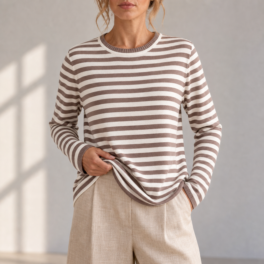 Ravello Striped Knit Top in Caramel Brown