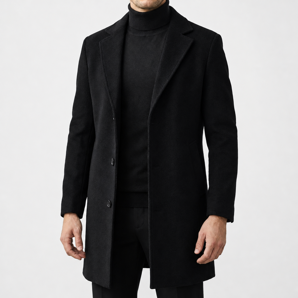 Ravello Wool Blend Overcoat in Black