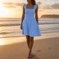 Rethymno Flutter Sleeve Mini Dress in Light Blue