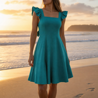 Rethymno Flutter Sleeve Mini Dress in Turquoise