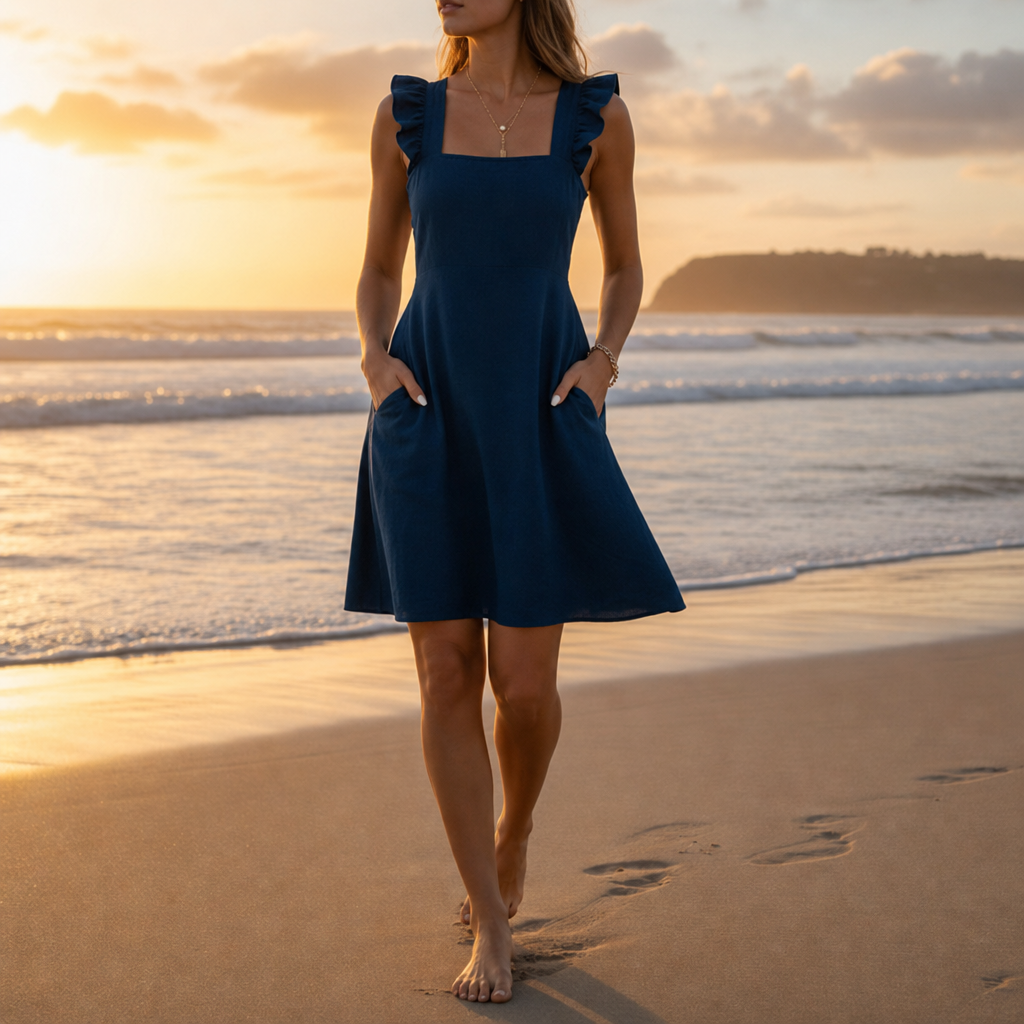 Rethymno Flutter Sleeve Mini Dress in Navy