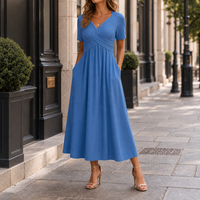 Rimini Wrap V-Neck Midi Dress in Blue