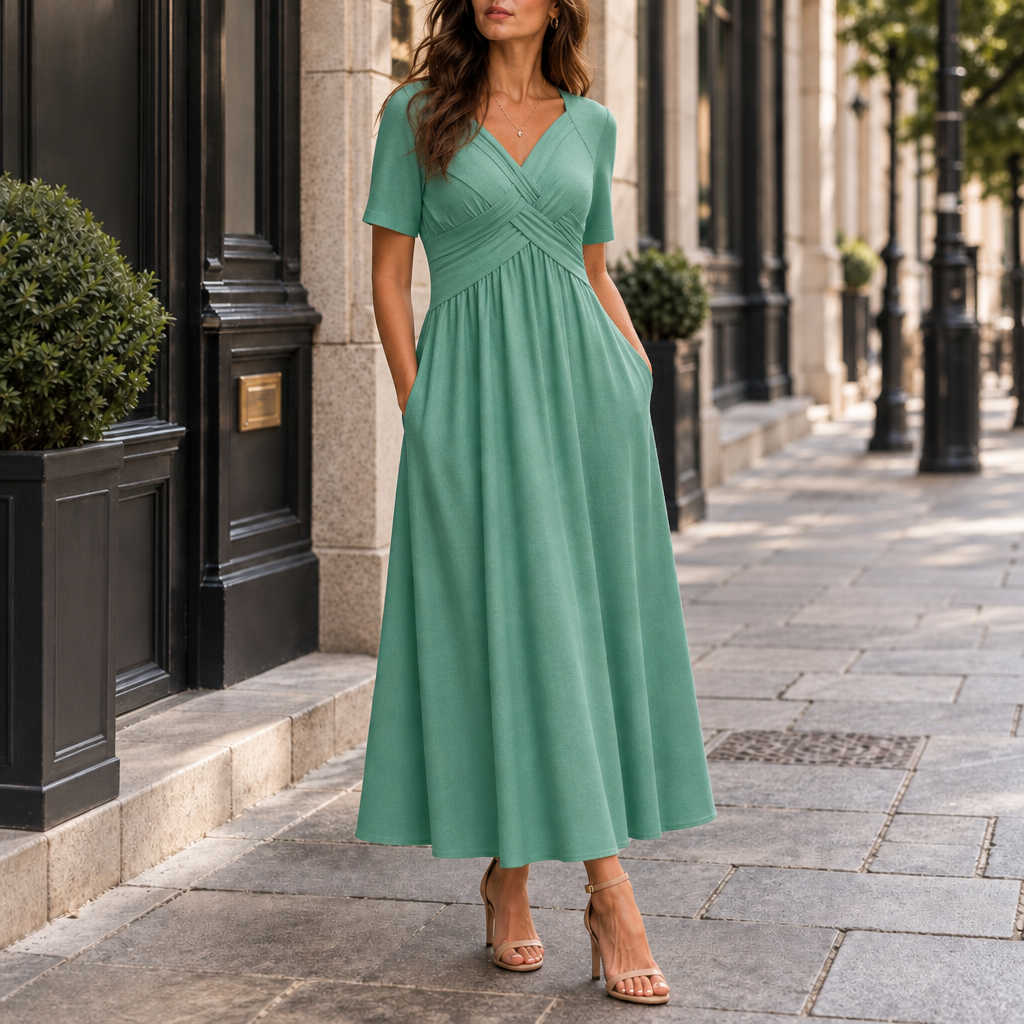 Rimini Wrap V-Neck Midi Dress in Green