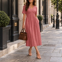 Rimini Wrap V-Neck Midi Dress in Pink