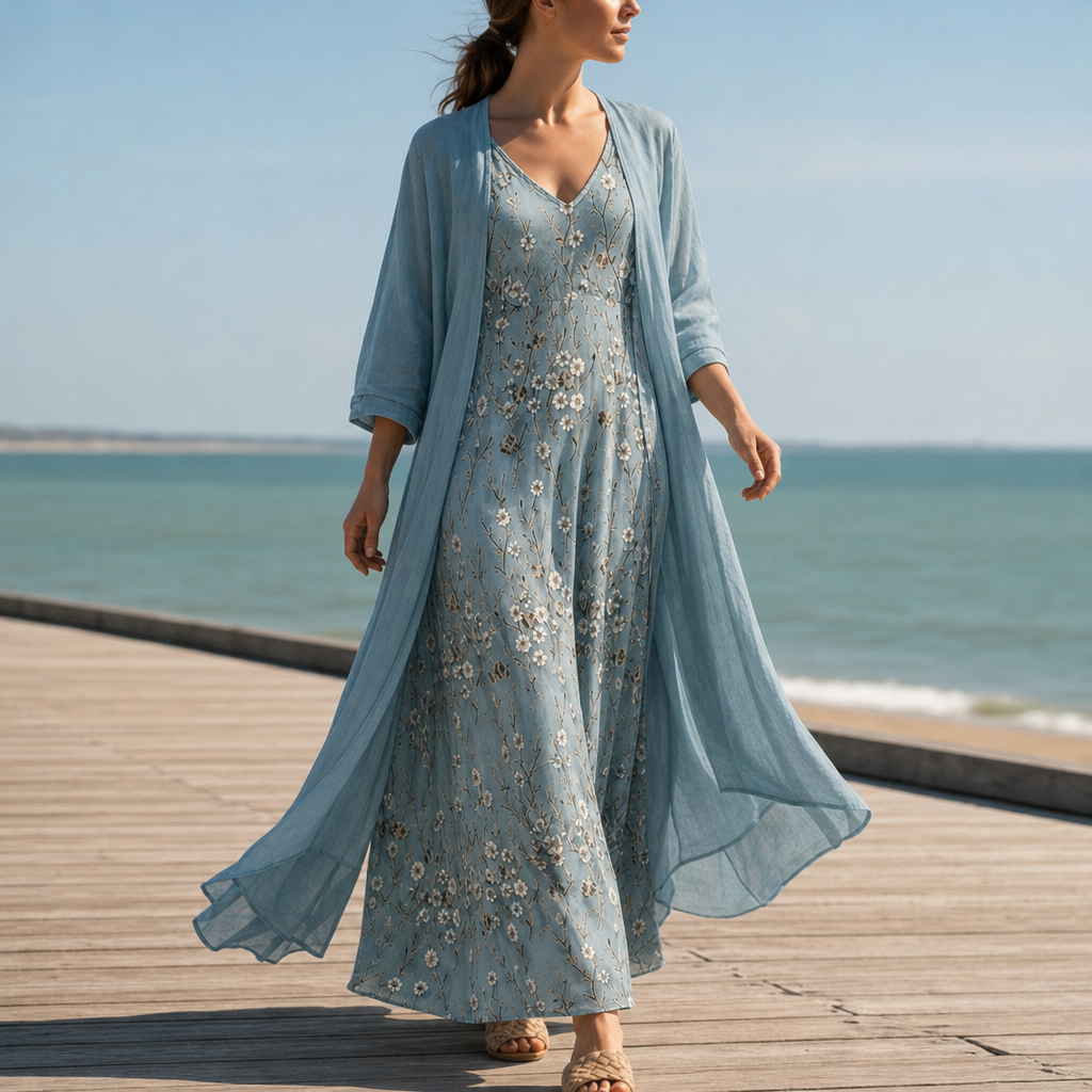 Roussillon Floral Maxi Dress Set in Blue