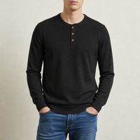 Sagres Waffle Knit Henley in Black