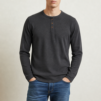 Sagres Waffle Knit Henley in Dark Gray