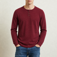 Sagres Waffle Knit Henley in Wine Red