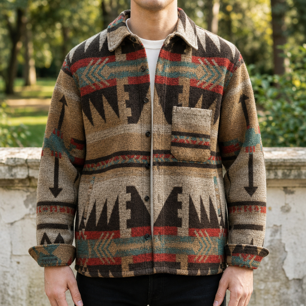 Salamanca Aztec Wool Shirt Jacket in Dark Brown