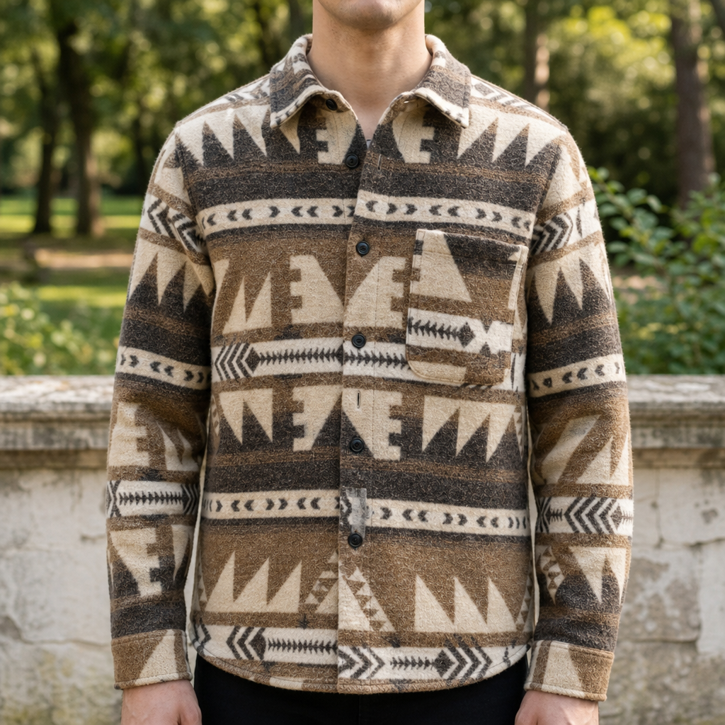 Salamanca Aztec Wool Shirt Jacket in Light Brown