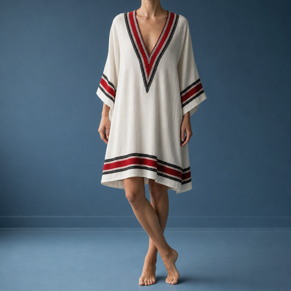Sanlucar Striped Trim Tunic Dress in Santorini Coastline