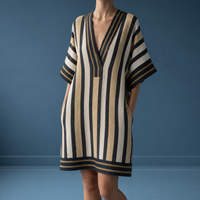 Sanlucar Striped Trim Tunic Dress in Aegean Shadow