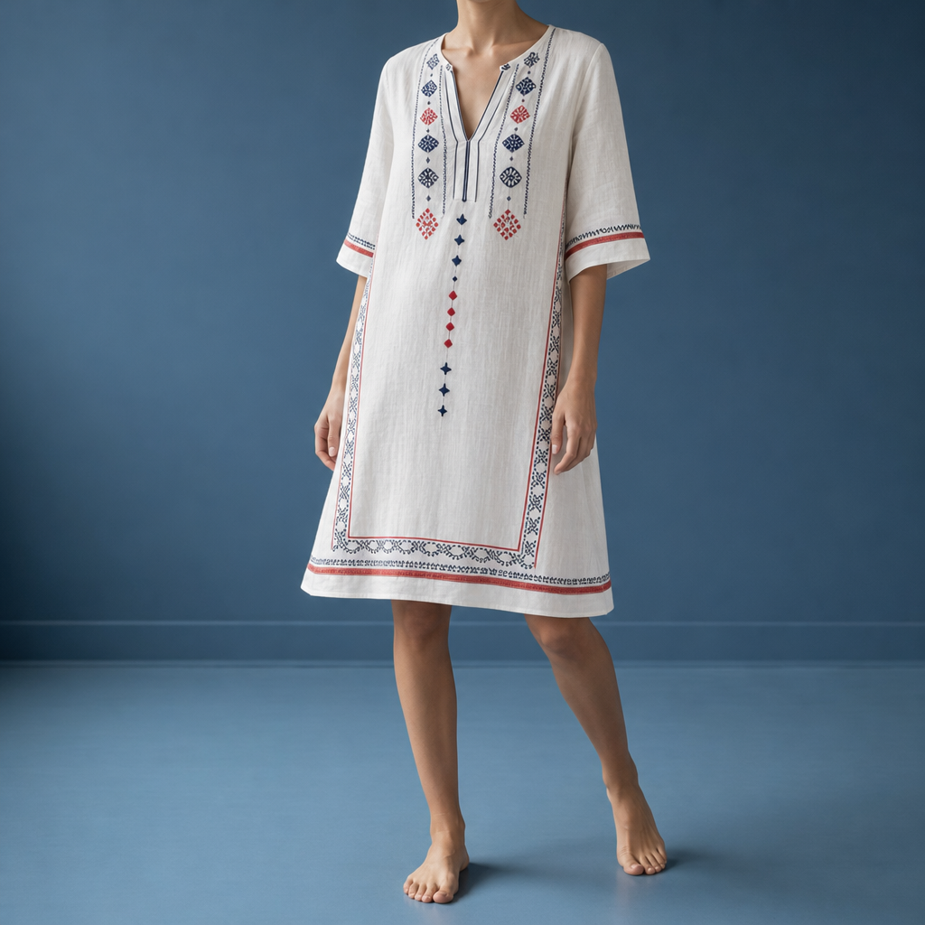 Sanlucar Striped Trim Tunic Dress in Island Heritage