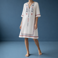 Sanlucar Striped Trim Tunic Dress in Island Heritage