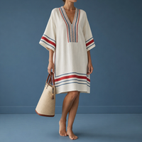 Sanlucar Striped Trim Tunic Dress in Desert Coast